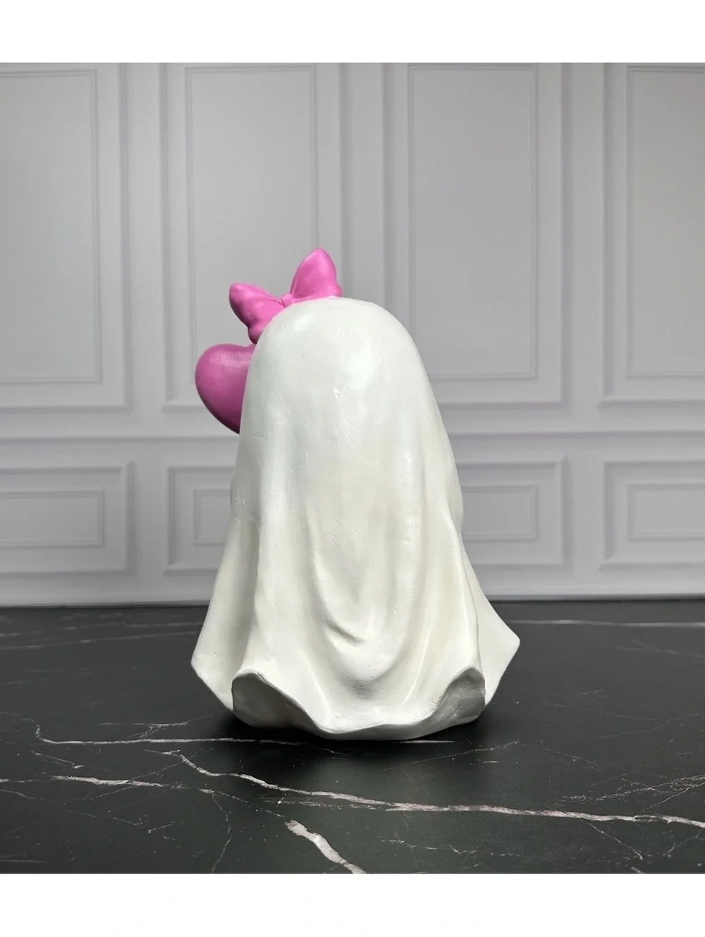 Cute Ghost Figurine Holding Pink Heart Balloon with 